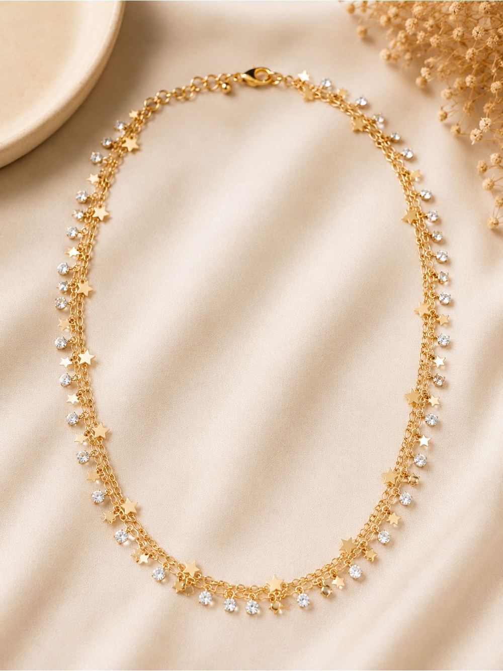 Gold Star & Crystal Chain Necklace - Women Jewelry